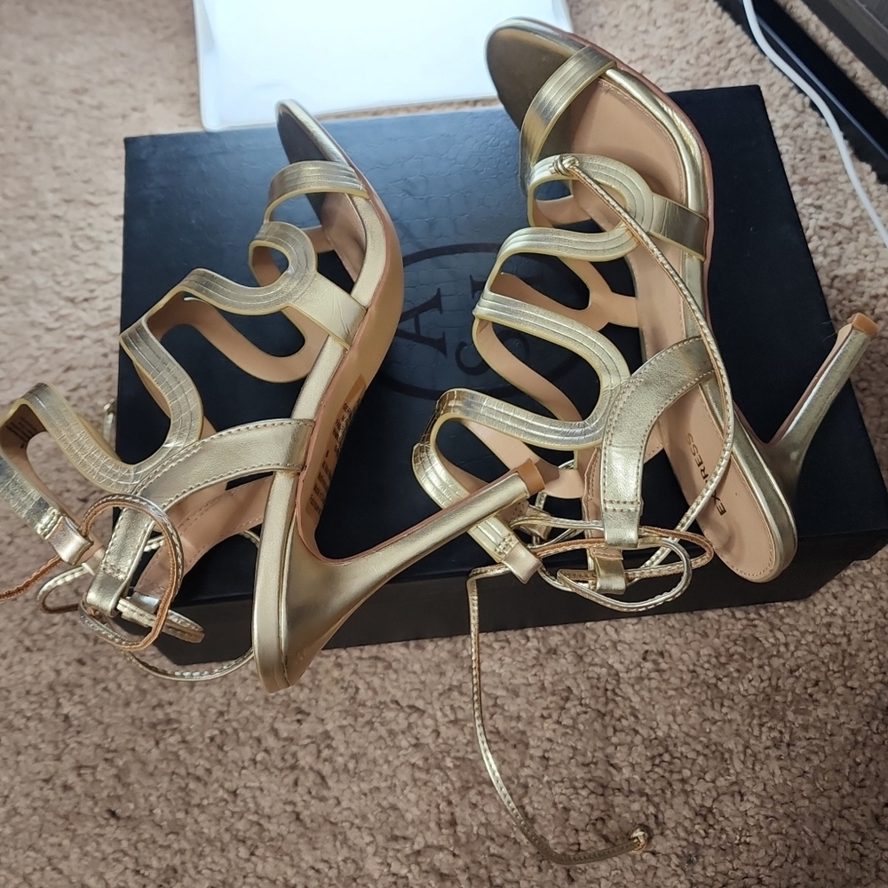 Express Metallic Gold Strappy Heels - Picture 3 of 3